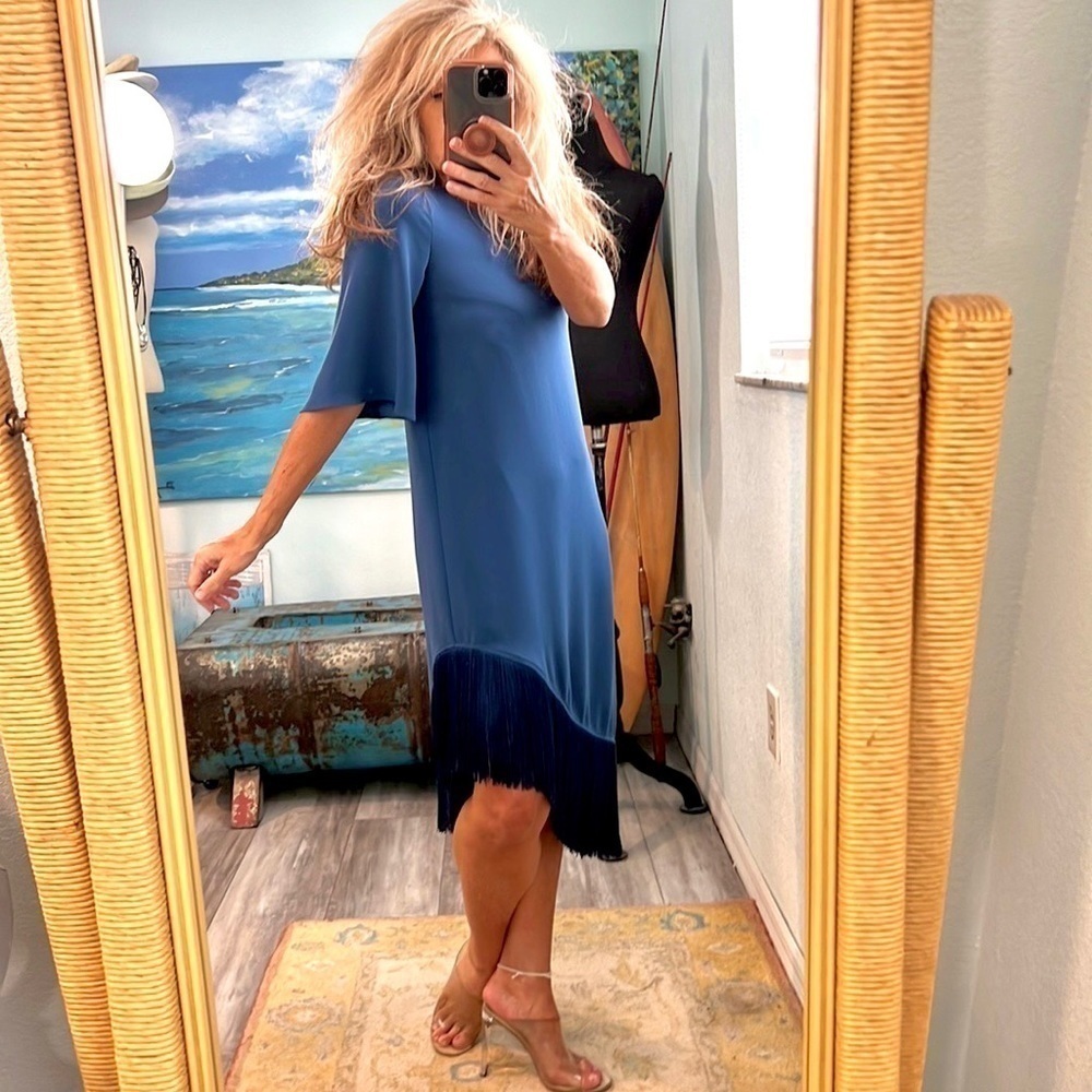 NWT, Trina Turk,Gull Dress,Stunning Asymmetrical Dress Embellished Fringe,Size S - Picture 3 of 13